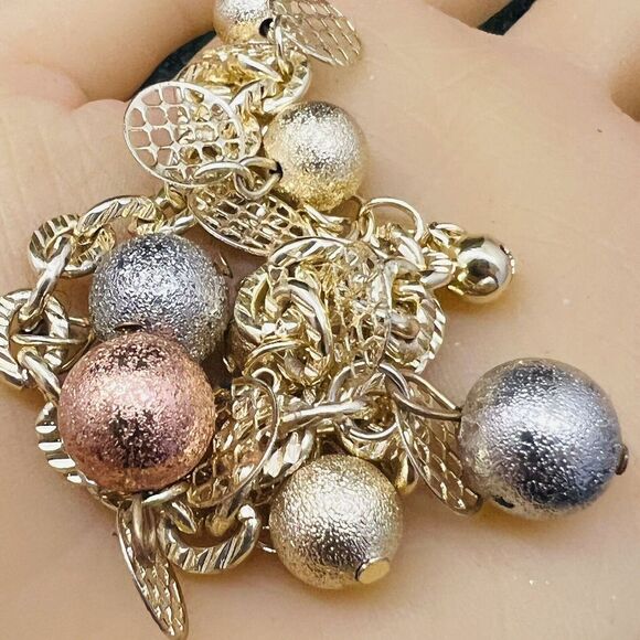 Vintage Textured Dangle Bracelets Gold Silver Copper Tone Ball Charms 1438 - Picture 3 of 10